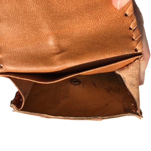 Vintage Tan Real Leather Patchwork Coin Wallet - Picture 5 of 8
